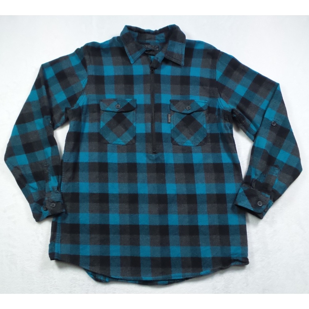 FiveBrother Top Womens Size XL Blue Plaid Half-Zip Pullover Flannel Shirt